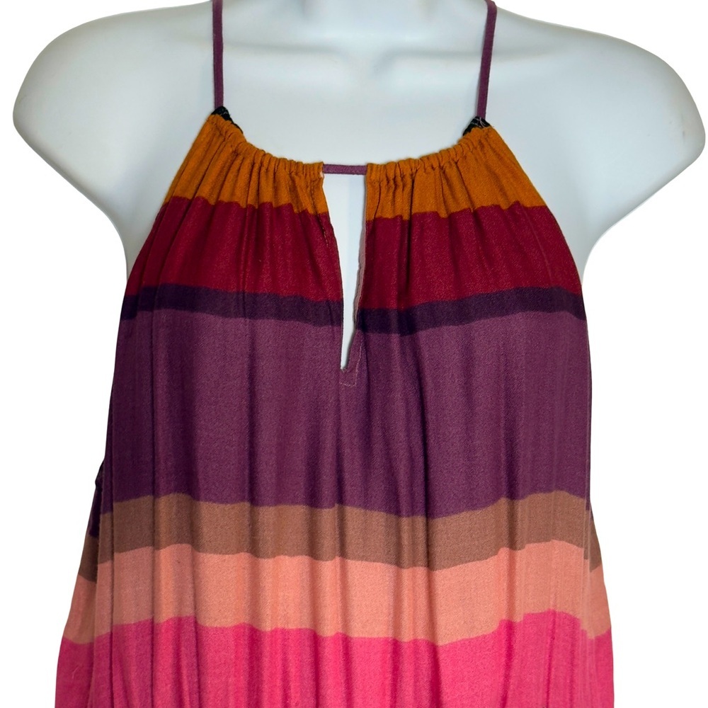 LOFT Striped Halter Maxi Dress - Boho Summer Resort Wear - Size 12 - Picture 5 of 9
